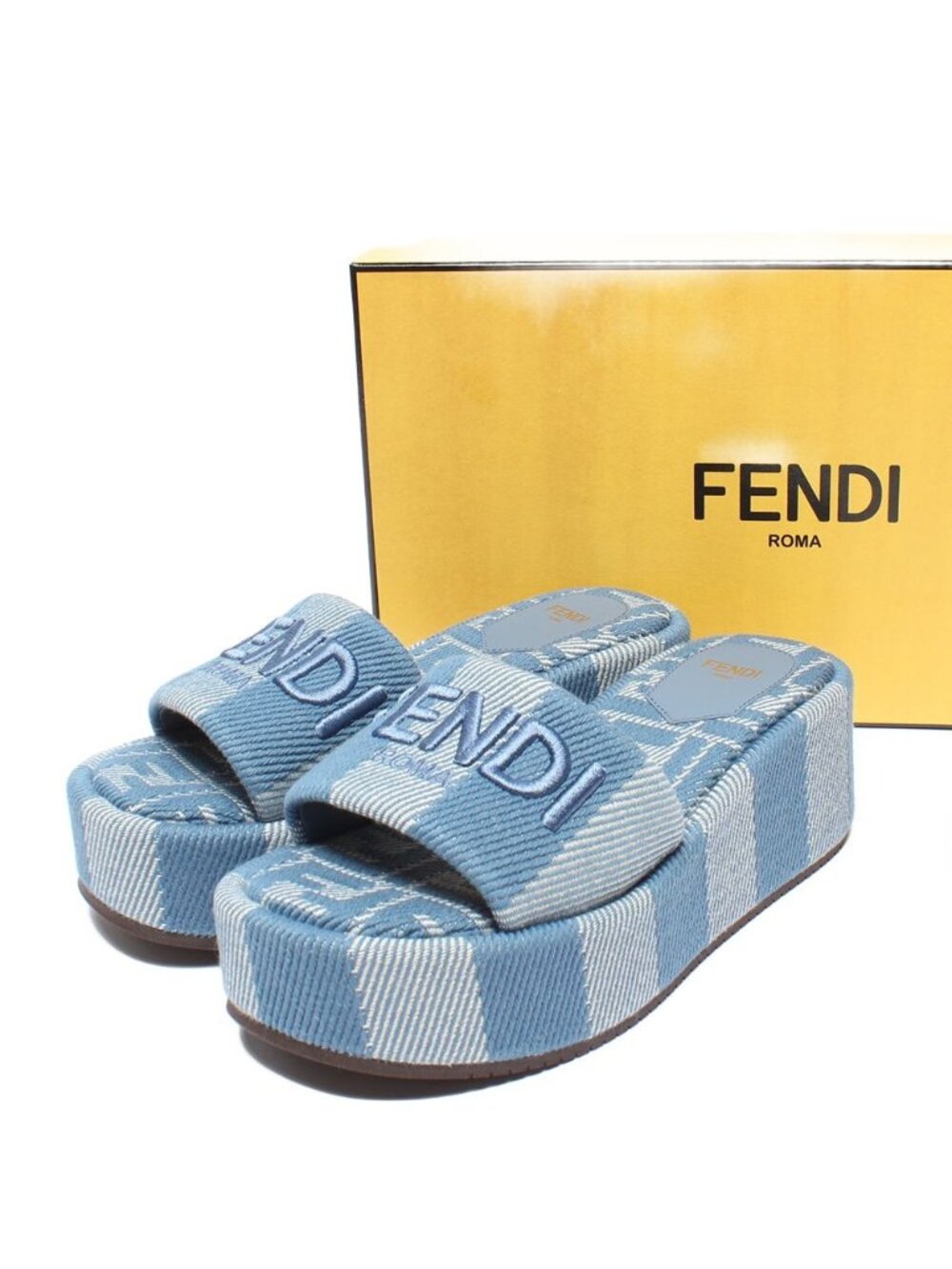 Fendi Sandals Platform Denim Effect Jacquard Sunshine